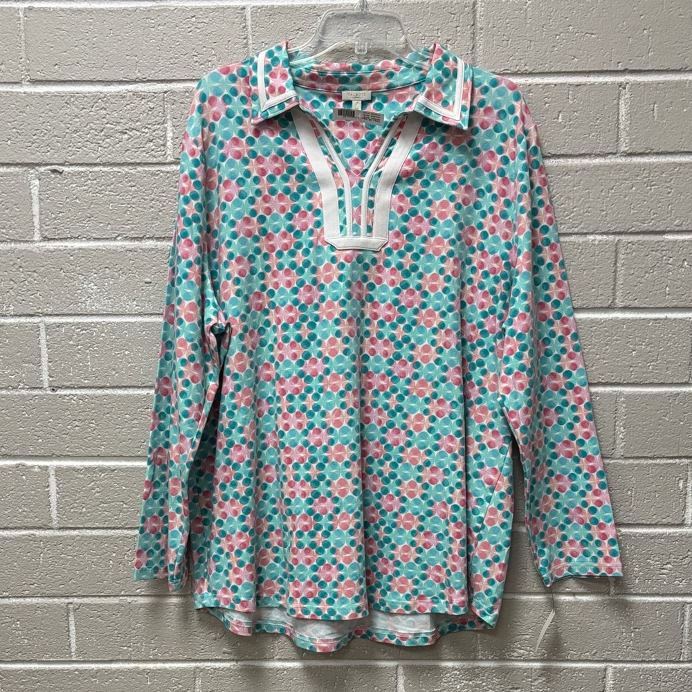 3/$20 Talbots Teal and Pink Floral Long Sleeve Shirt